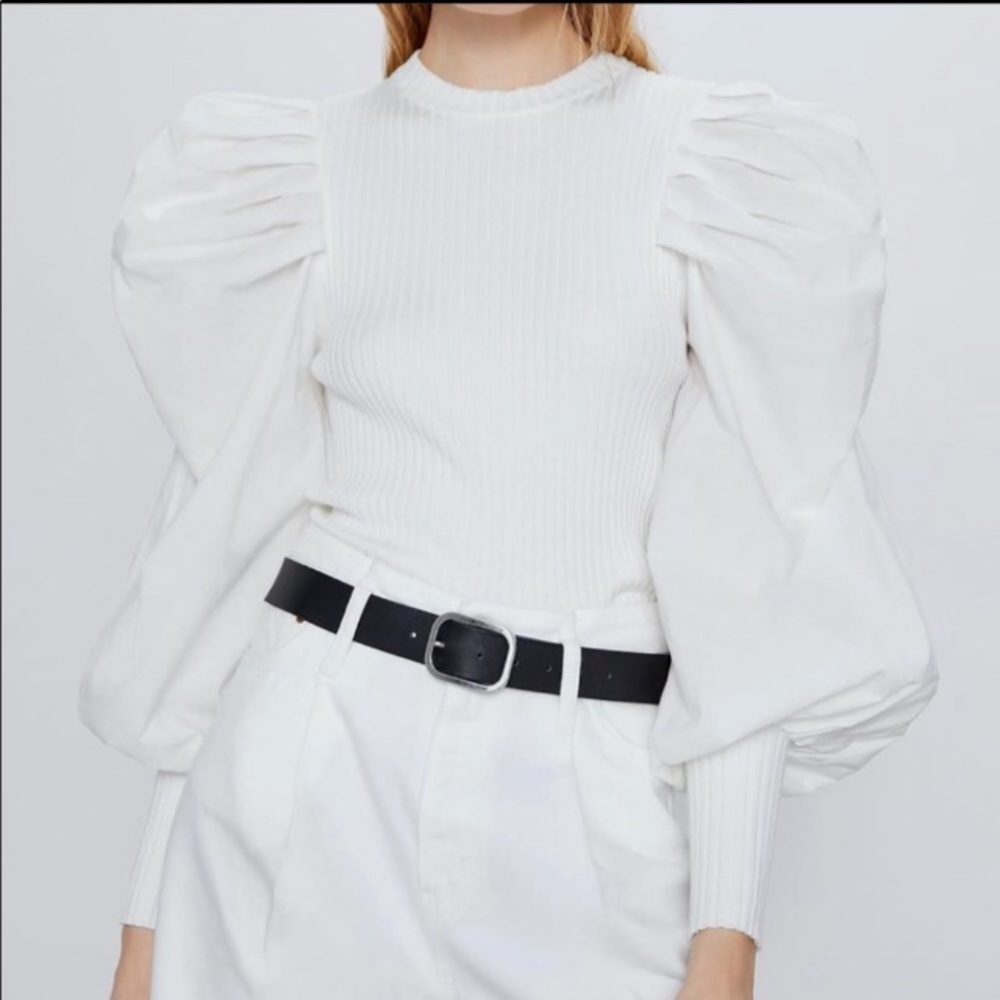 Zara white knit top with balloon shoulders - Picture 5 of 7